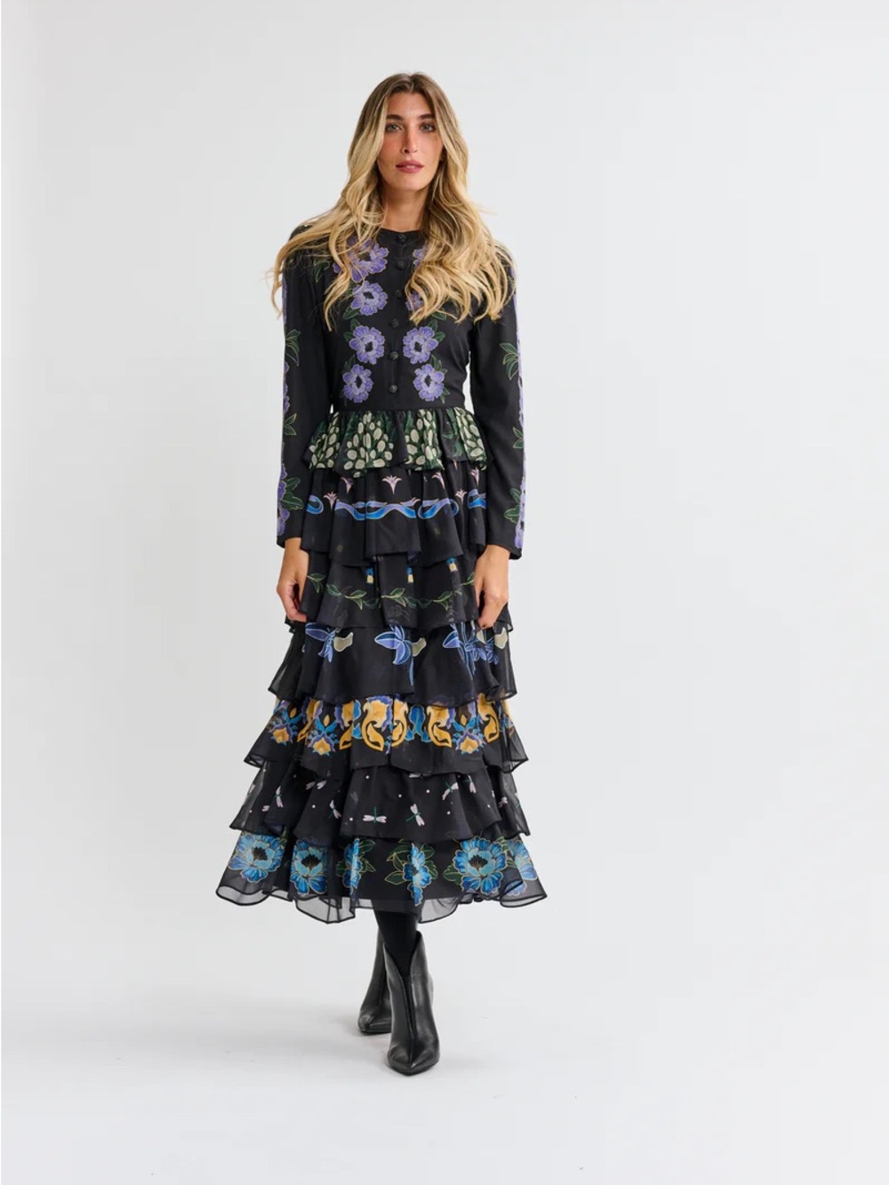 NWT $298 FARM RIO Ruffled Tiered Printed Floral Georgette Maxi Dress XS - Picture 3 of 9